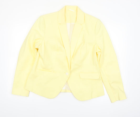 Marks and Spencer Women Yellow Single-Breasted Blazer UK 16 Cotton Blend