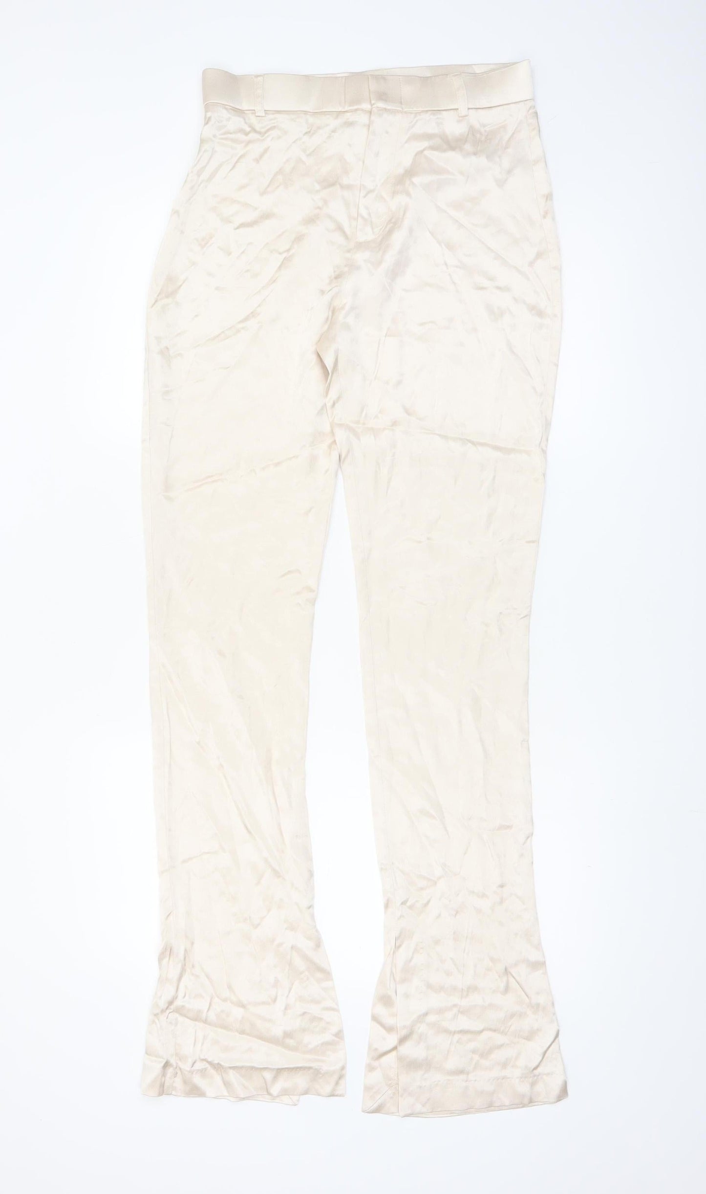Zara Women Beige Flared Stretch Satin Trousers Size M