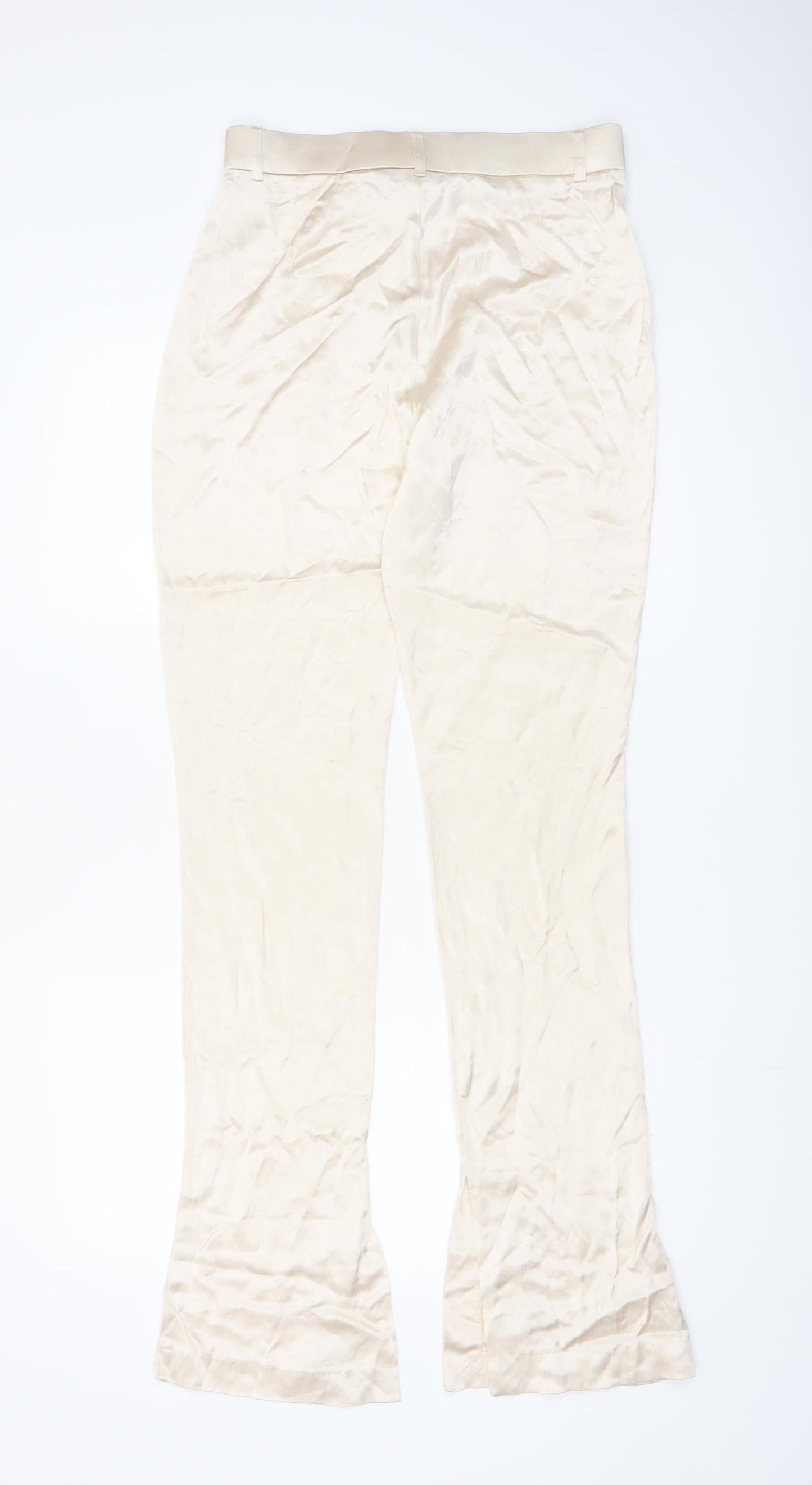 Zara Women Beige Flared Stretch Satin Trousers Size M