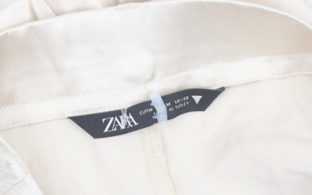 Zara Women Beige Flared Stretch Satin Trousers Size M