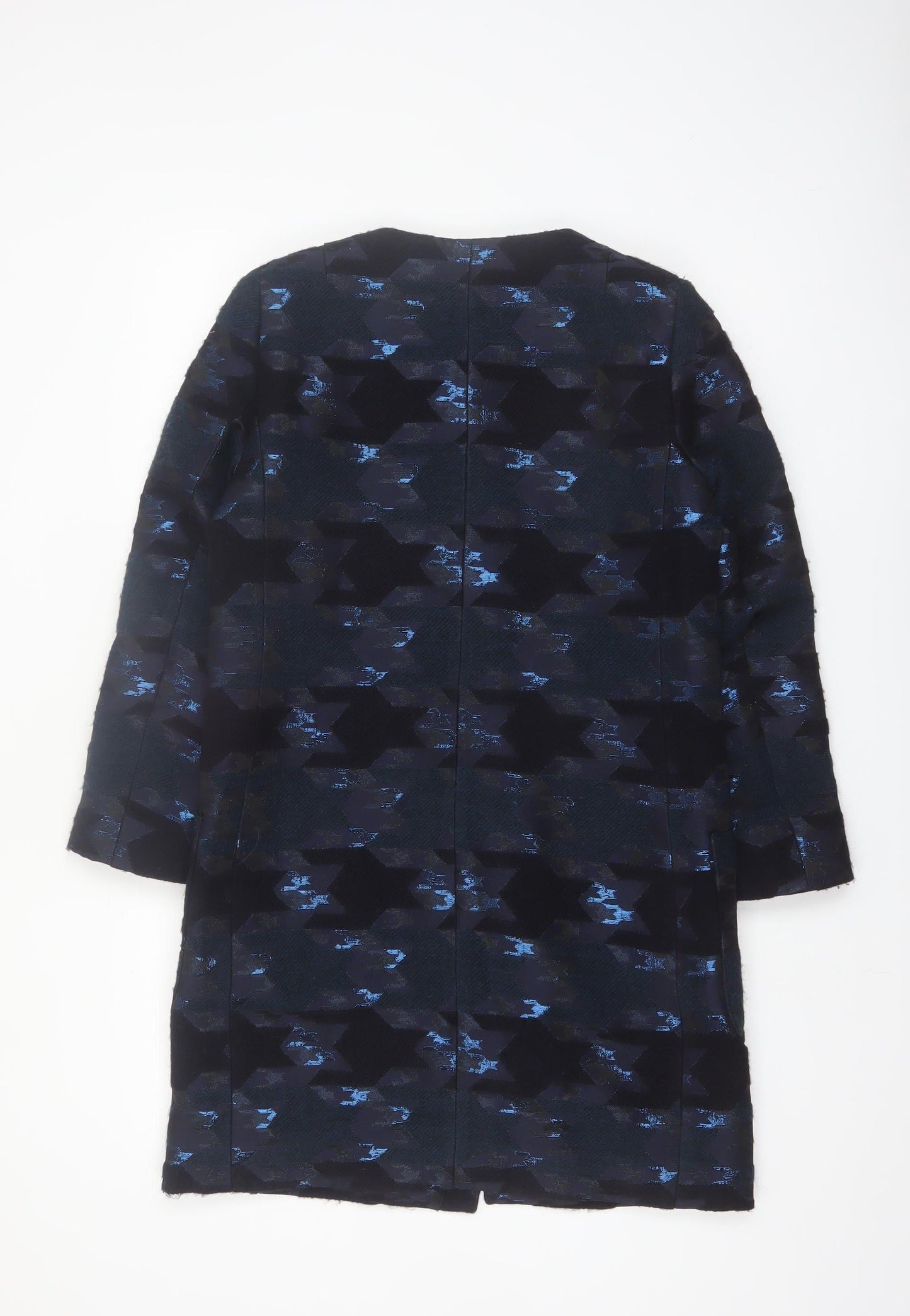 The Fold Women's Blue Geometric Wool Blend Long Coat Size 6