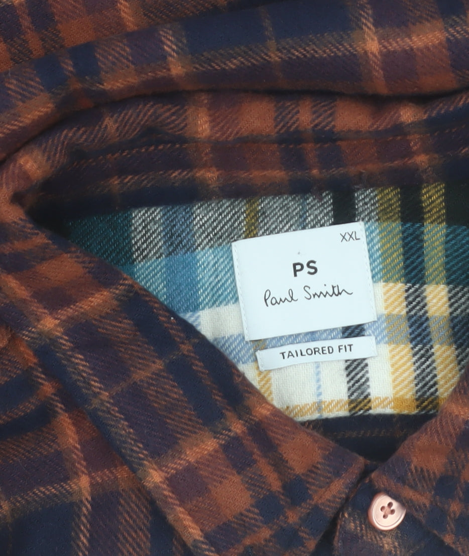 Paul Smith Men's Brown Plaid Flannel Tailored Fit Shirt 2XL