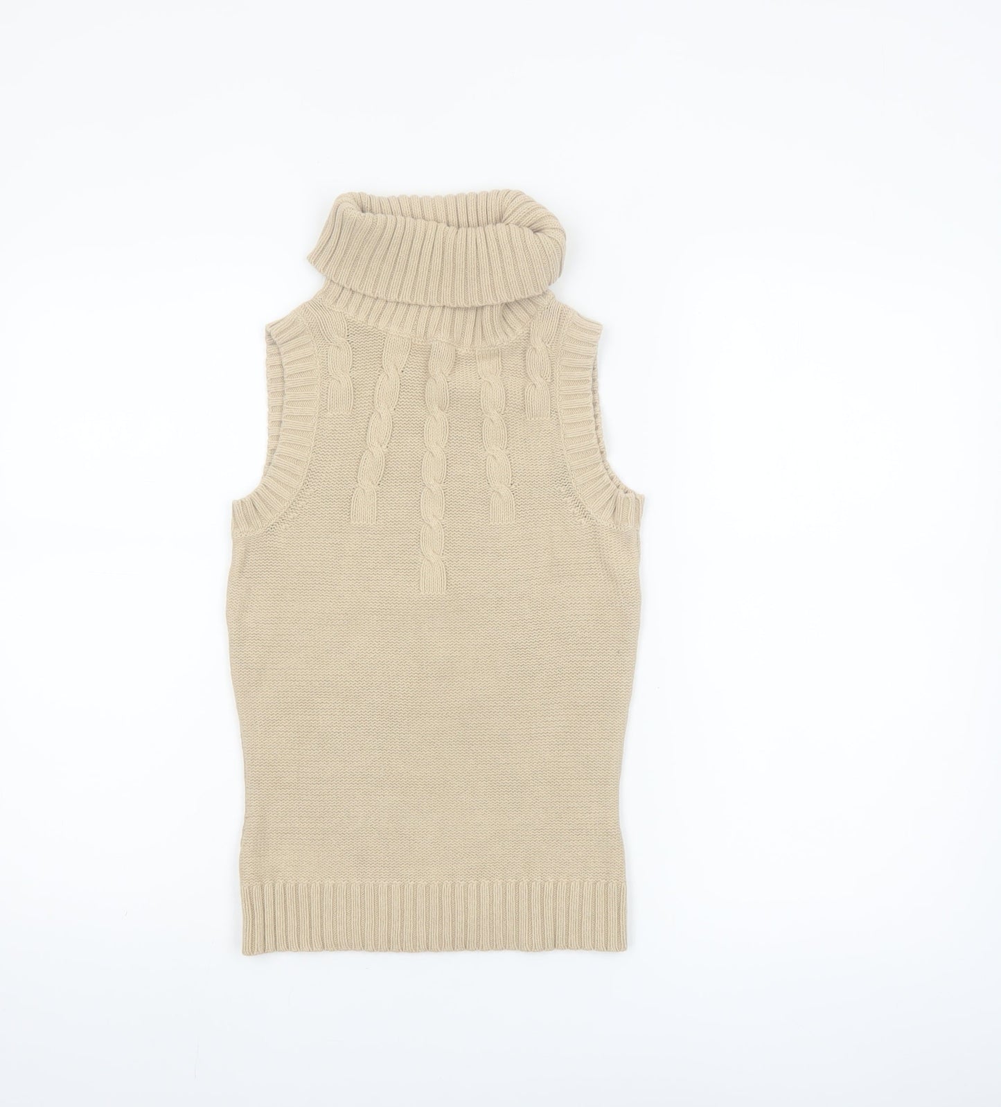 Dorothy Perkins Women Beige Size 8 Sleeveless Roll Neck Cable Knit Jumper Vest