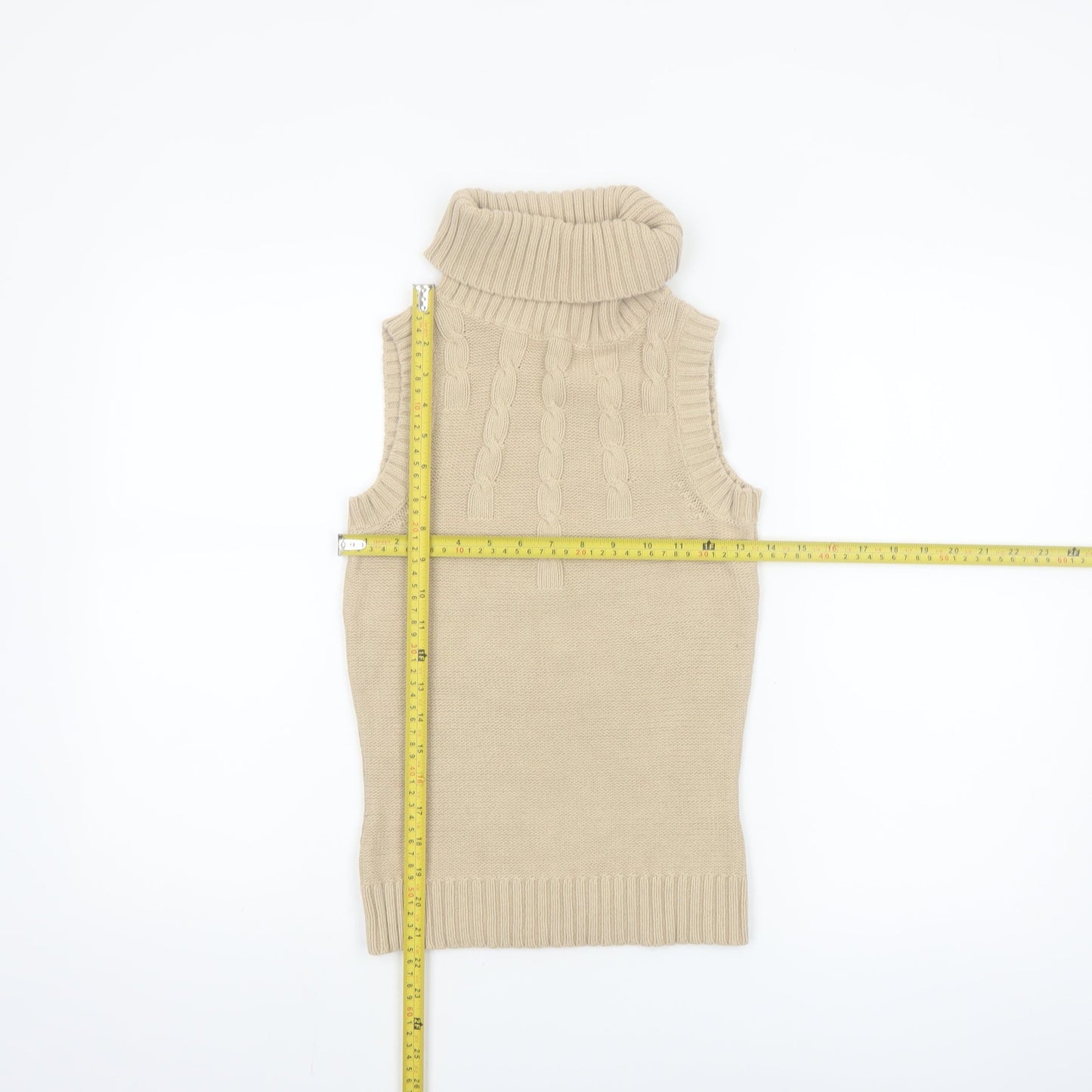 Dorothy Perkins Women Beige Size 8 Sleeveless Roll Neck Cable Knit Jumper Vest