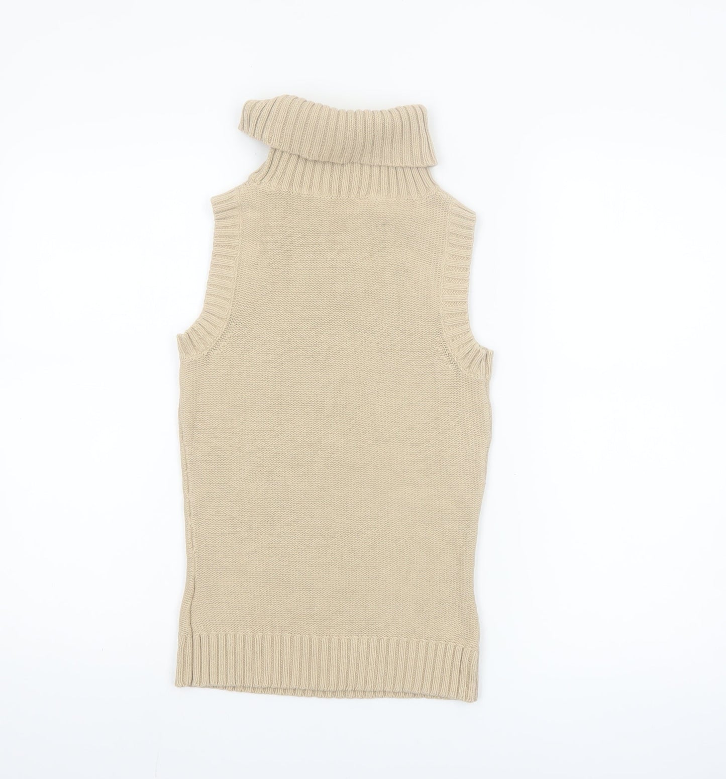 Dorothy Perkins Women Beige Size 8 Sleeveless Roll Neck Cable Knit Jumper Vest