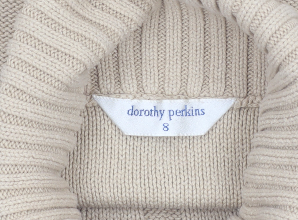 Dorothy Perkins Women Beige Size 8 Sleeveless Roll Neck Cable Knit Jumper Vest
