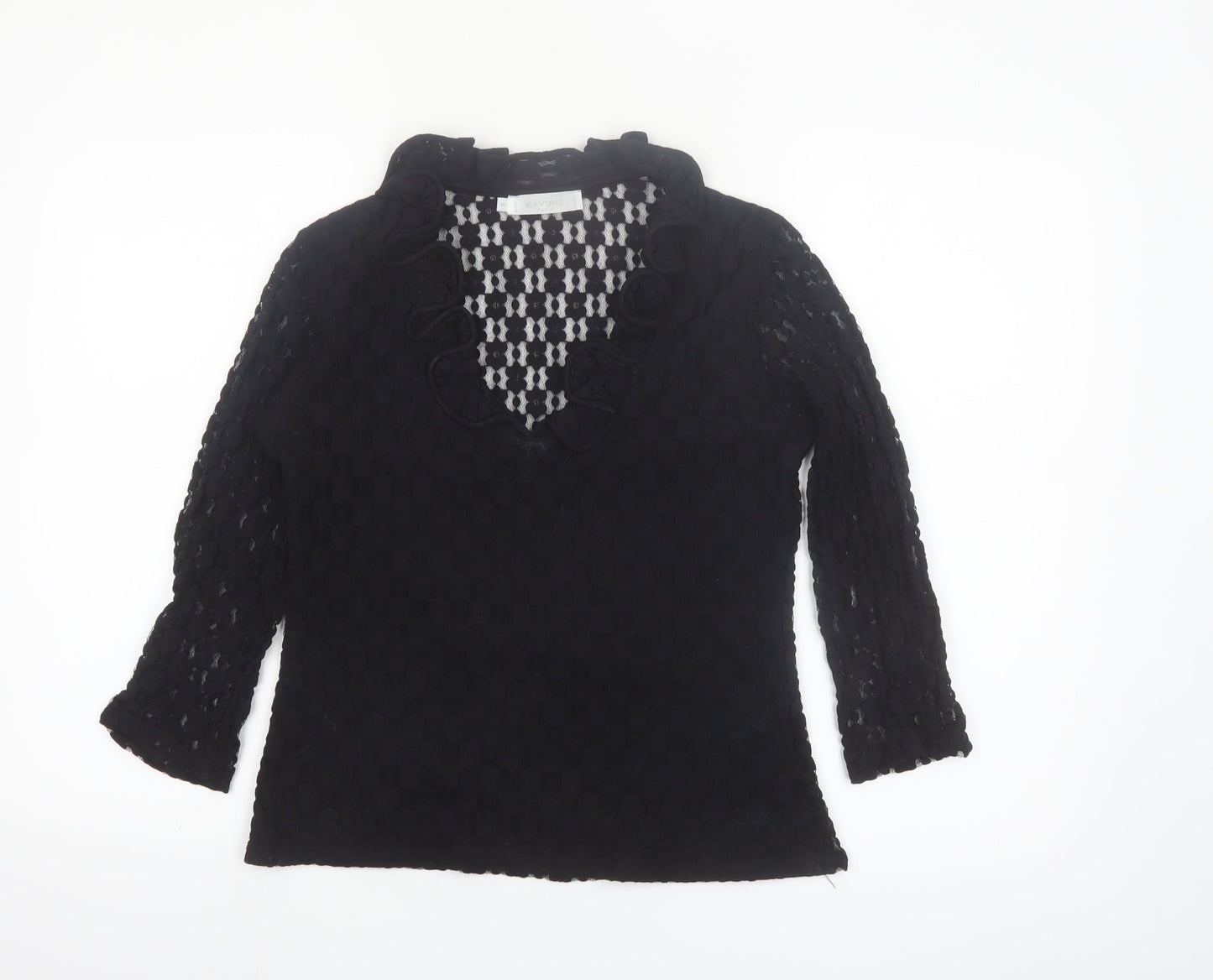 Rayure Paris Women Black Lace Ruffle V-Neck Blouse Size 8