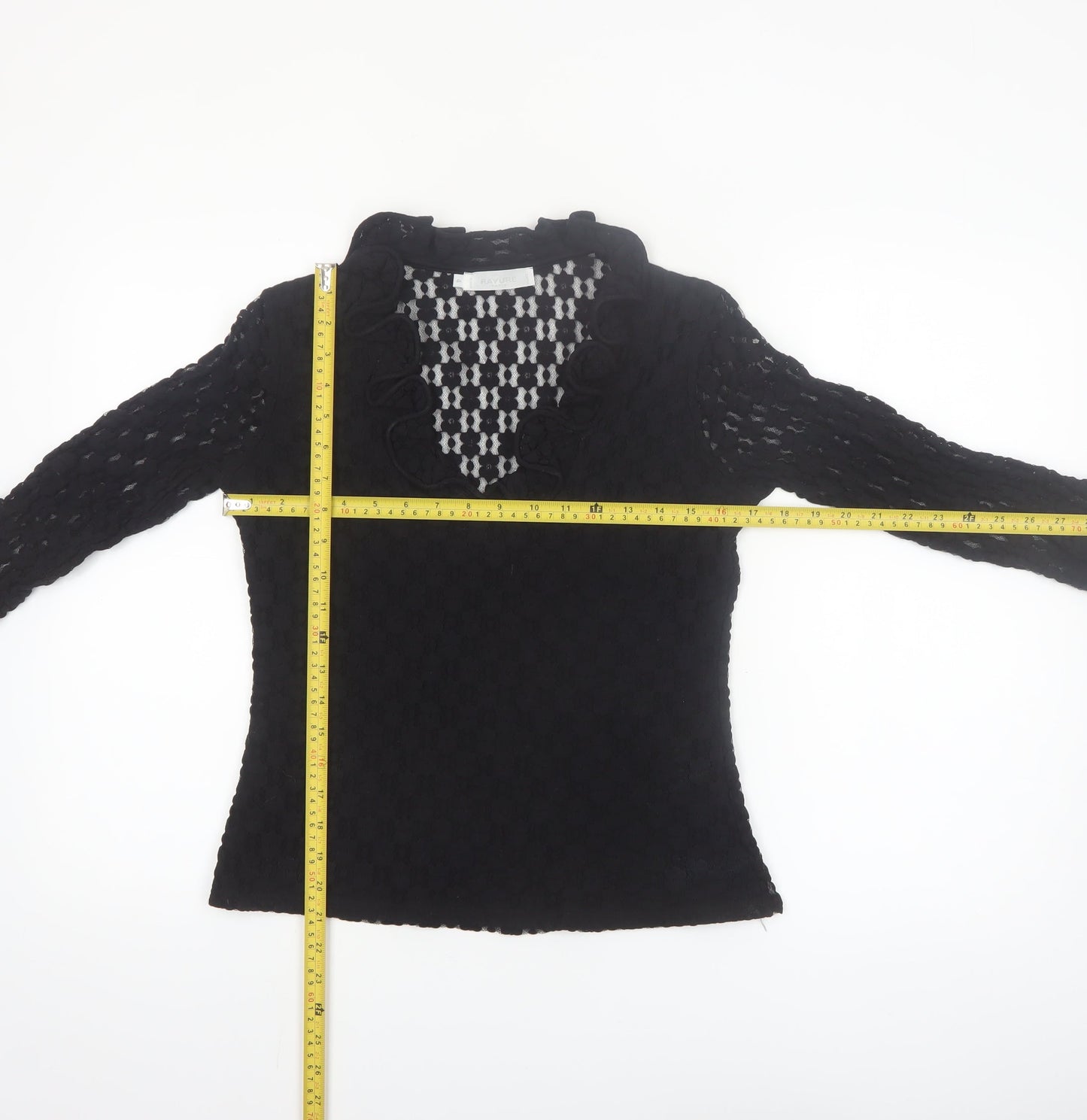 Rayure Paris Women Black Lace Ruffle V-Neck Blouse Size 8