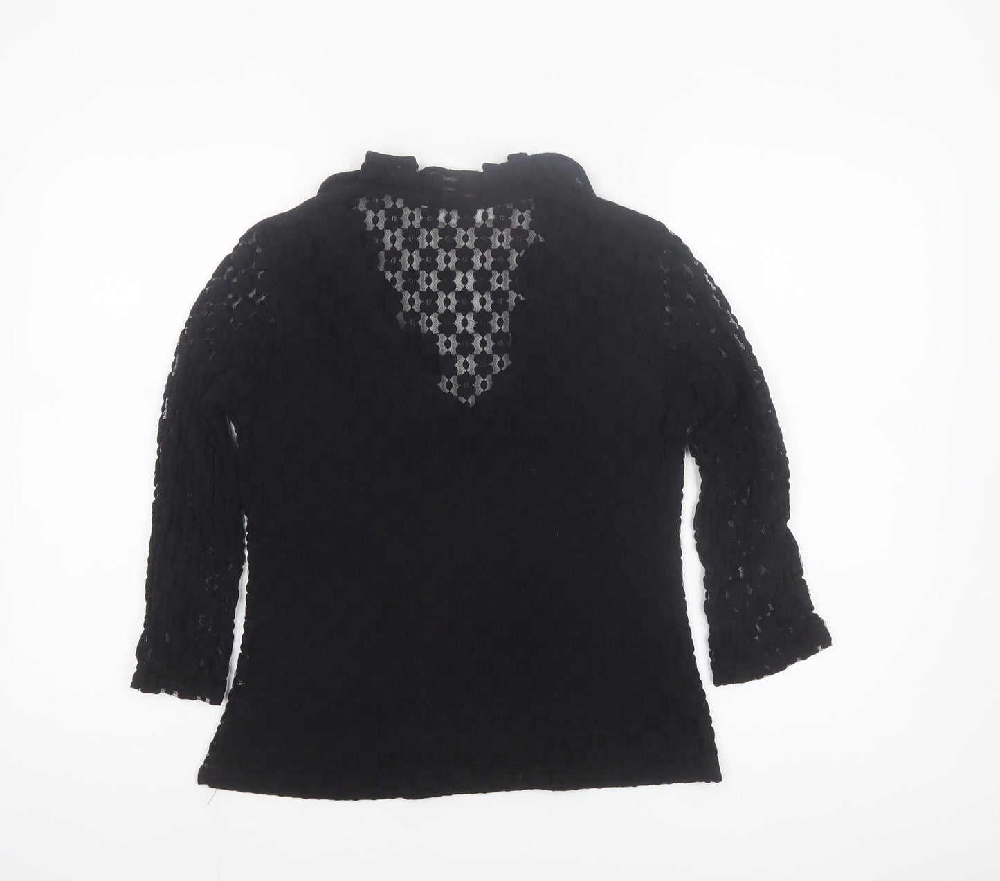 Rayure Paris Women Black Lace Ruffle V-Neck Blouse Size 8