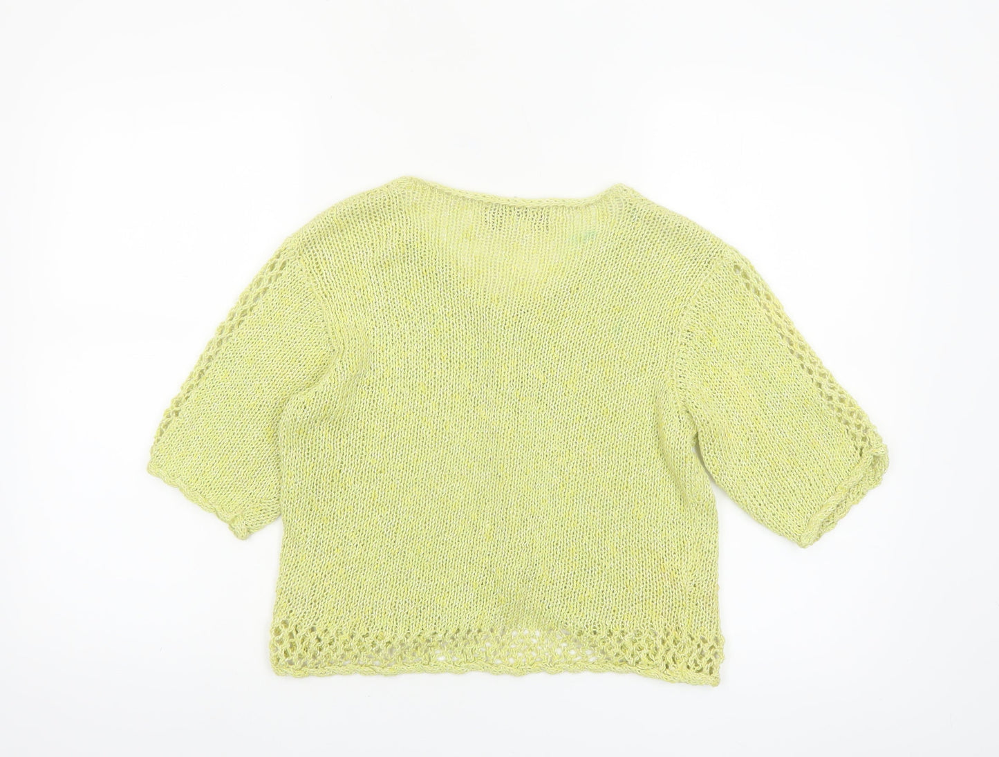 Dalya Women's Green Short Sleeve Open Knit Cardigan S