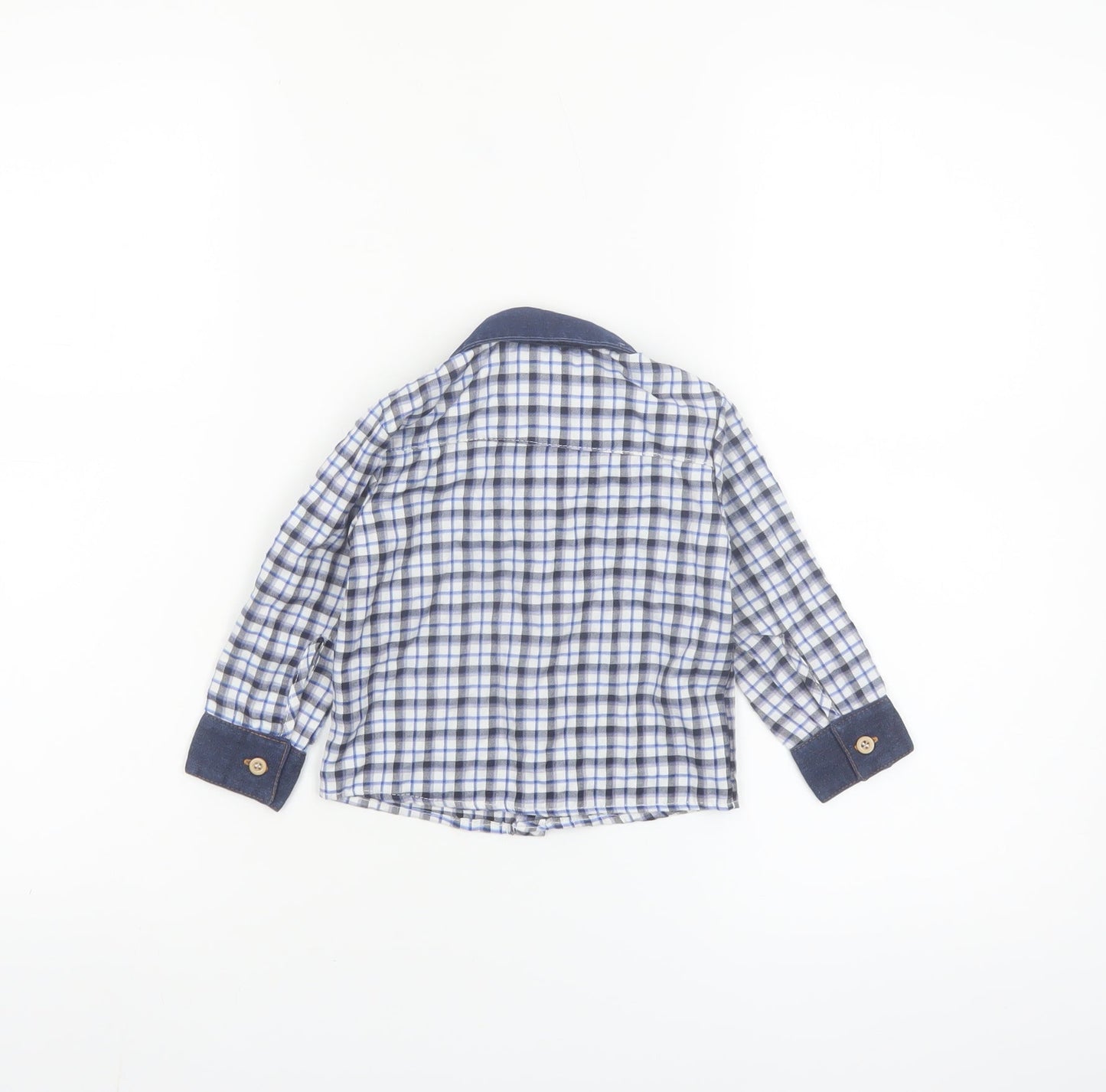Happy Life Boys Blue Check Button-Up Long Sleeve Cotton Shirt 9-12 Months