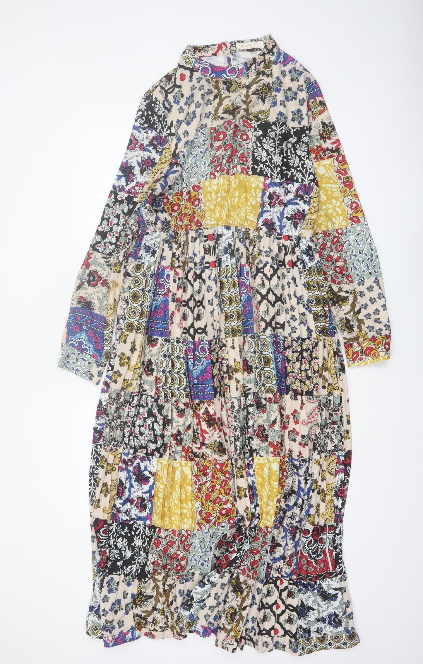 Exquiss's Women Multicoloured Midi A-Line Bohemian Patchwork Dress M