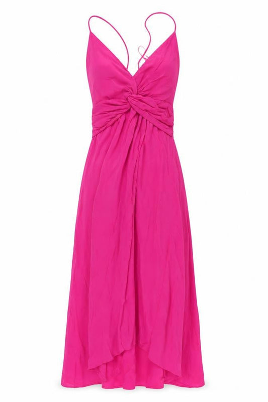 Zara Women Pink Midi Slip Dress XS Ruched Backless Summer Party
