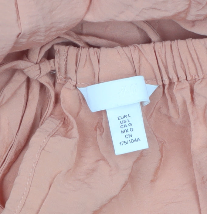 H&M Women Peach Puff Sleeve Midi Dress L Viscose Blend