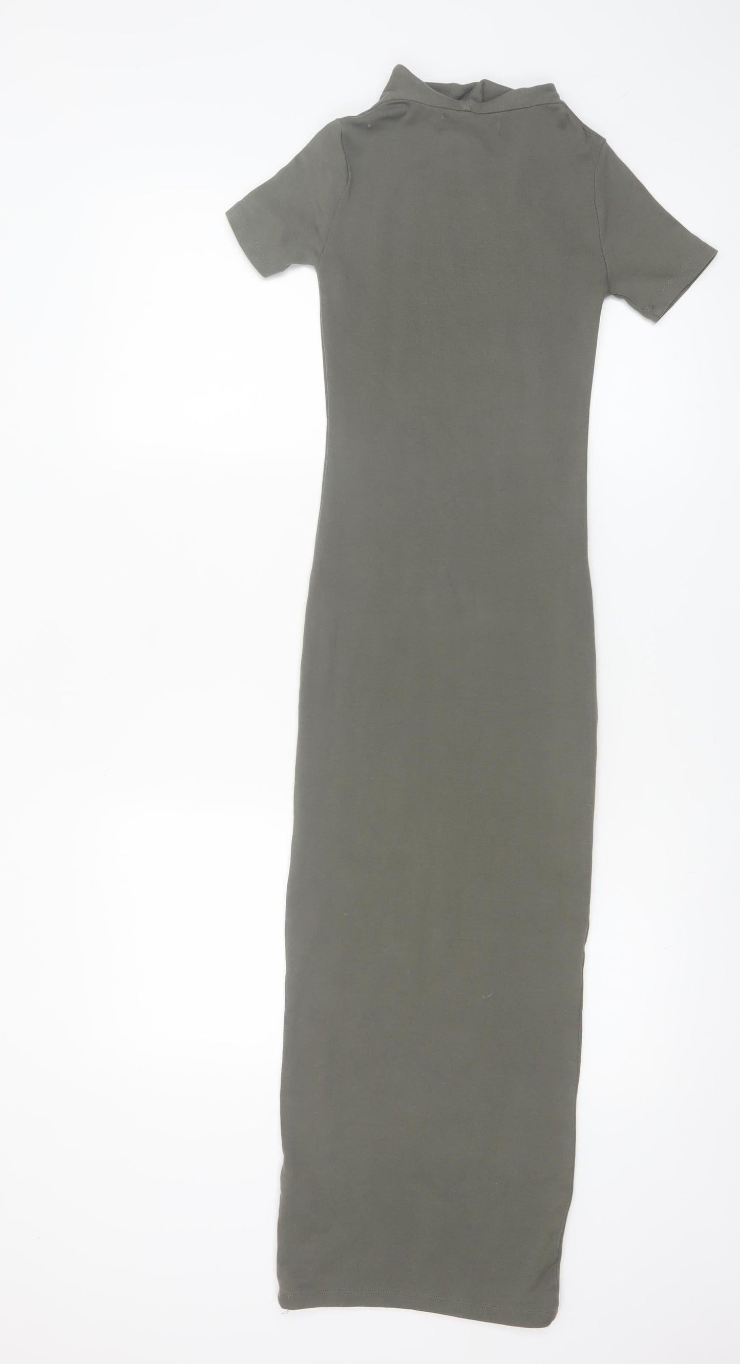 Pull & Bear Women’s Green Bodycon Long Dress XS Short Sleeve