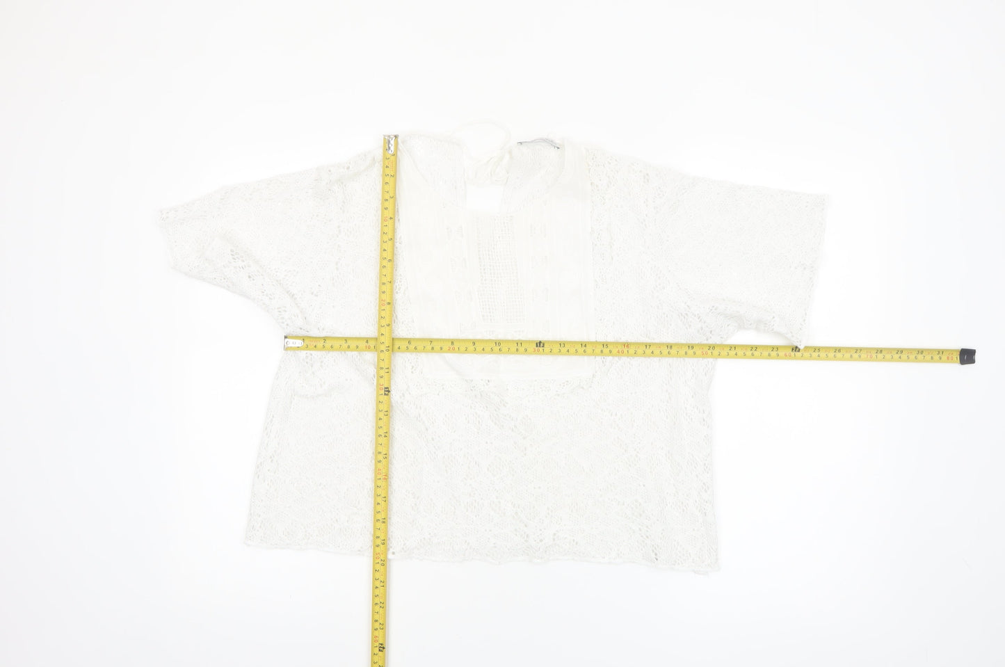 Zara Women's White Lace Tunic Blouse L Boho Crochet Summer Top