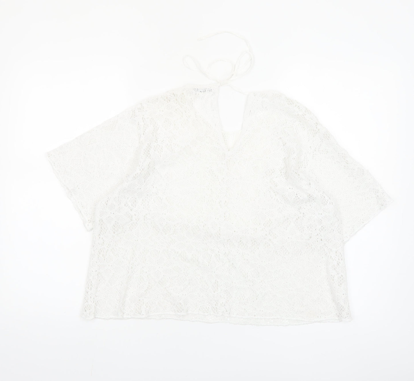 Zara Women's White Lace Tunic Blouse L Boho Crochet Summer Top