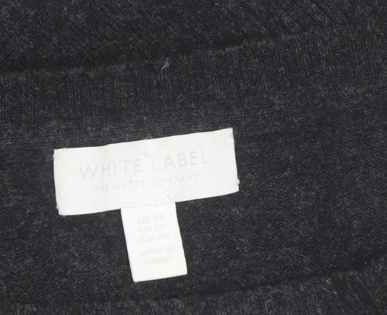 The White Company Women Black Wool Cashmere Crew Neck Jumper Size 14