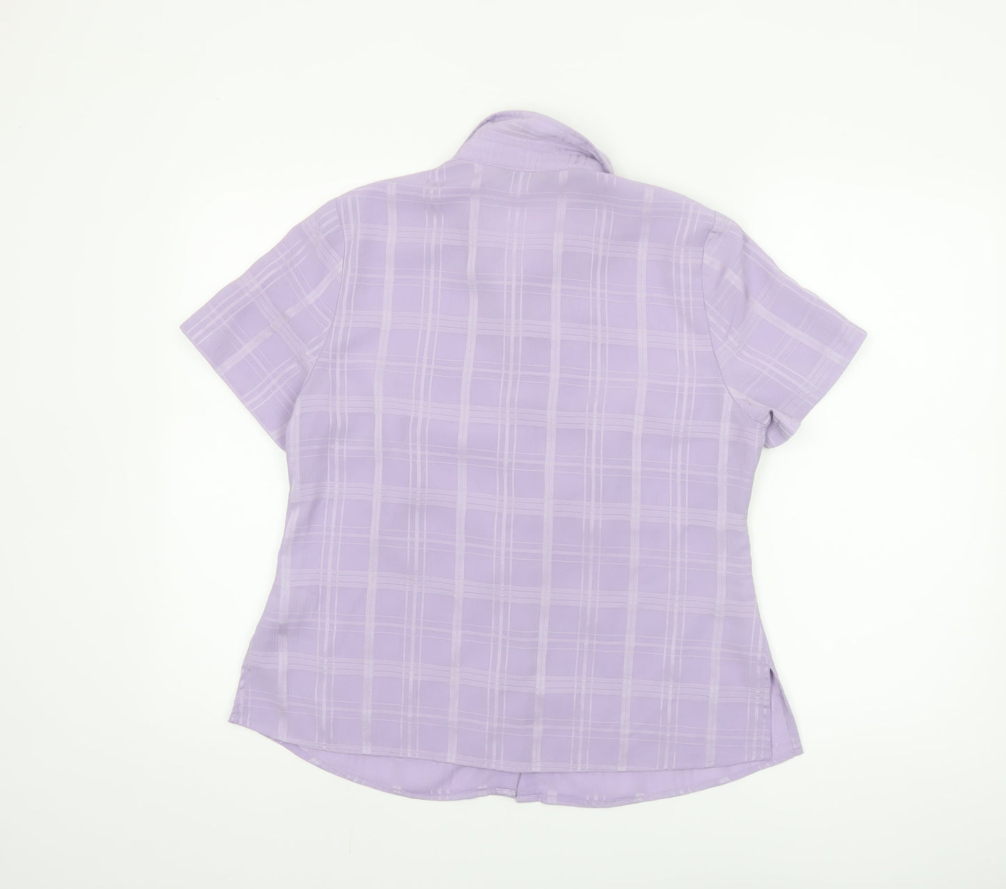 Bm Women's Purple Check Short Sleeve Collared Button-Up Blouse Size 14