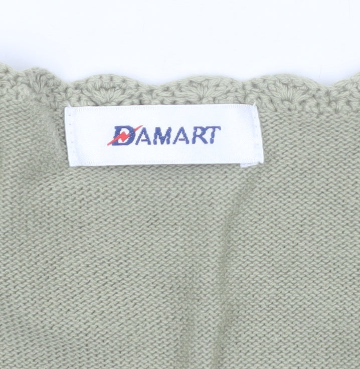 Damart Women’s Green Crochet Cotton Blouse Size 12/14 Short Sleeve