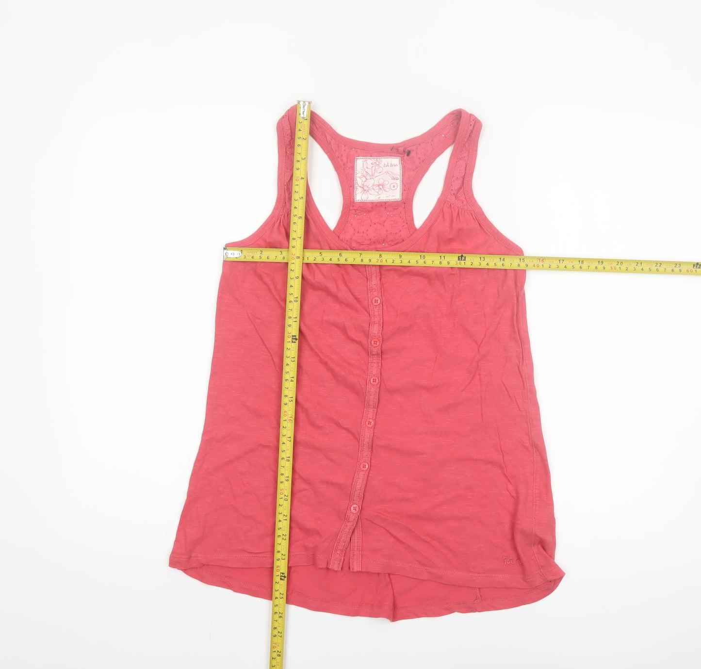 Fat Face Women’s Pink Cotton Racerback Button Tank Top Size 8