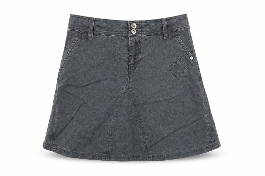 ICHI Women Grey A-Line Short Skirt M Ramie Casual Pockets