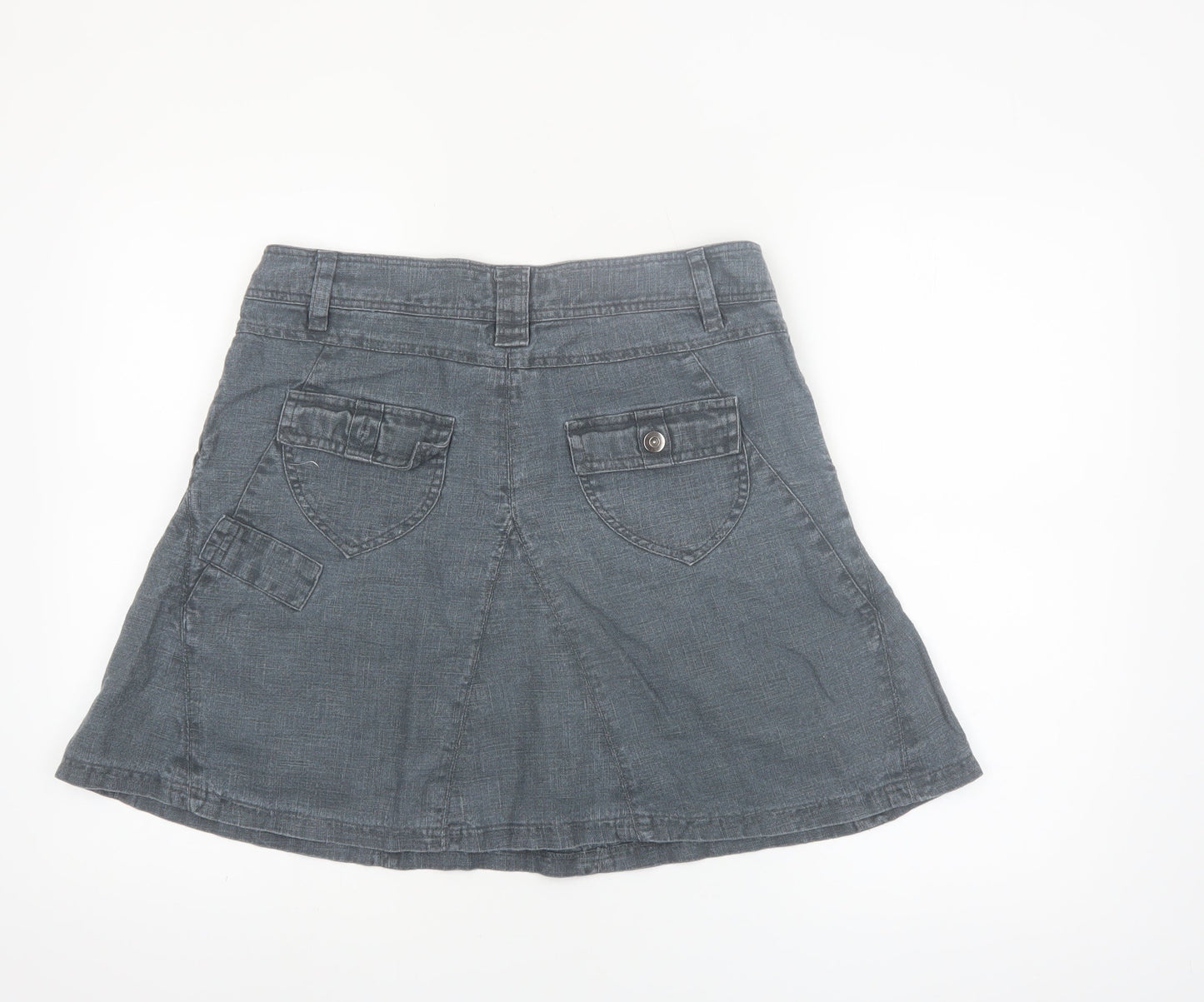 ICHI Women Grey A-Line Short Skirt M Ramie Casual Pockets