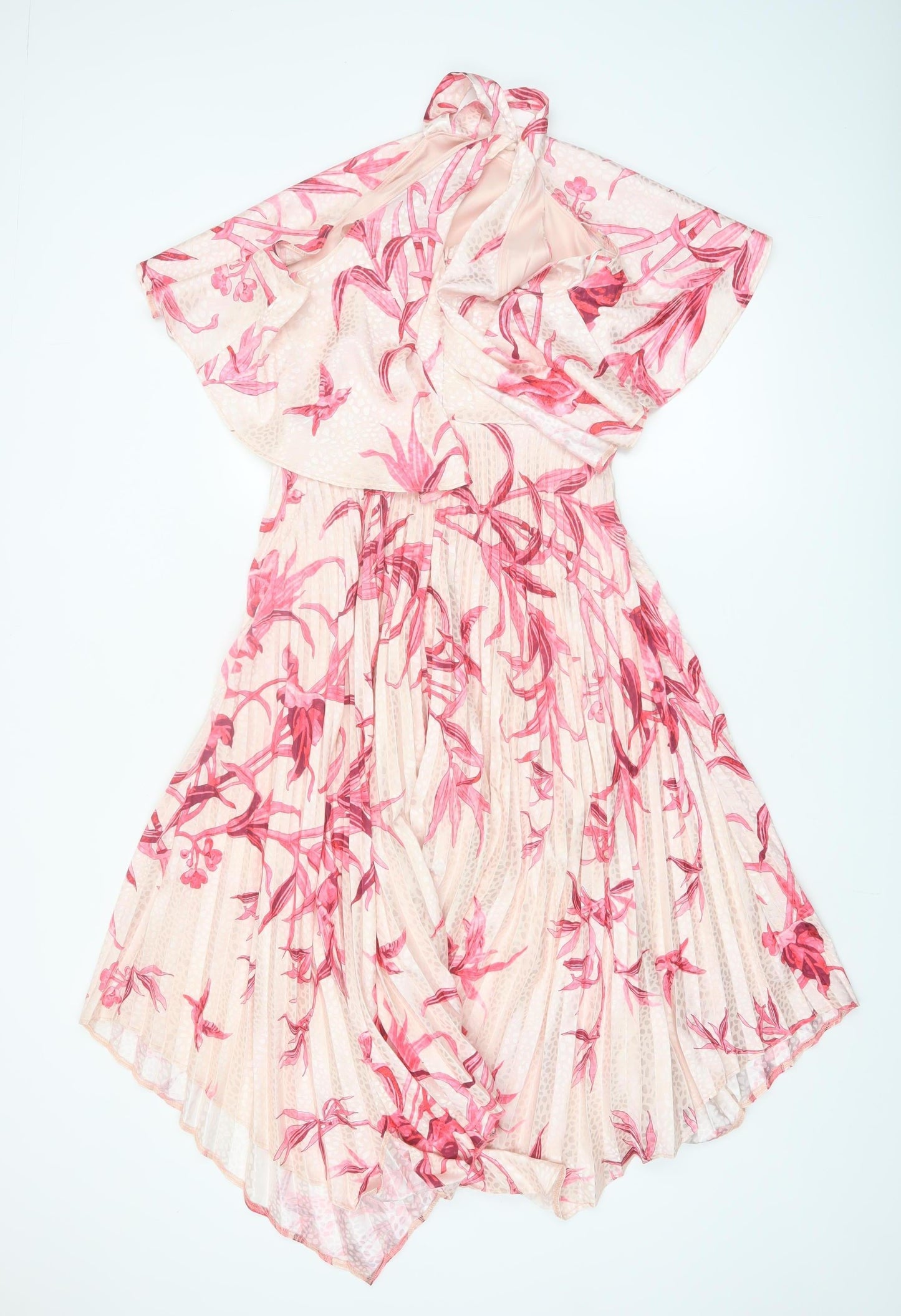 Lipsy Women Pink Floral Asymmetric Midi Dress Size 10