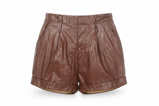 PRETTYLITTLETHING Women Brown Faux Leather Short High Rise Skirt UK 10