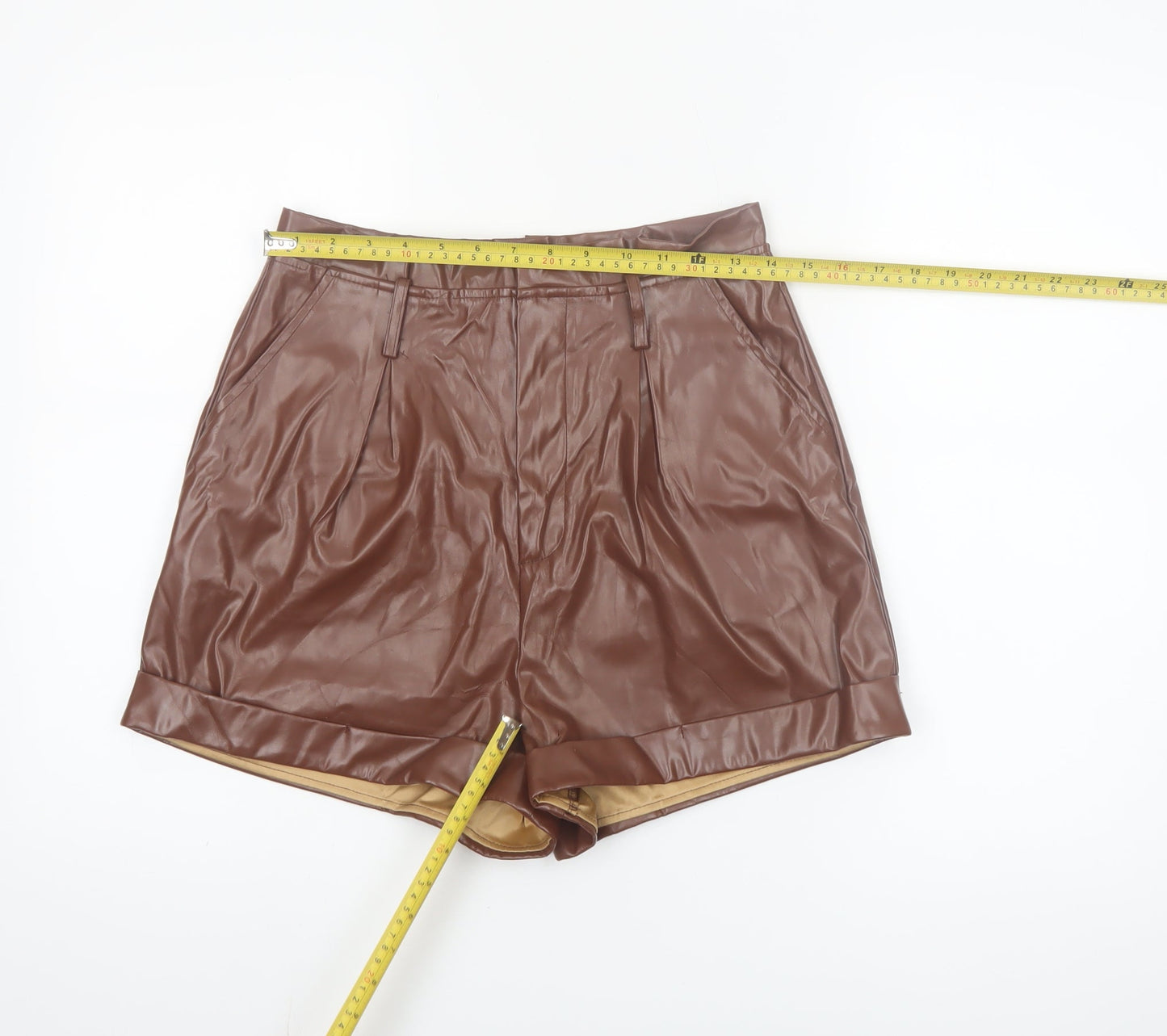 PrettyLittleThing Women Brown Faux Leather Short High Rise Skirt UK 10