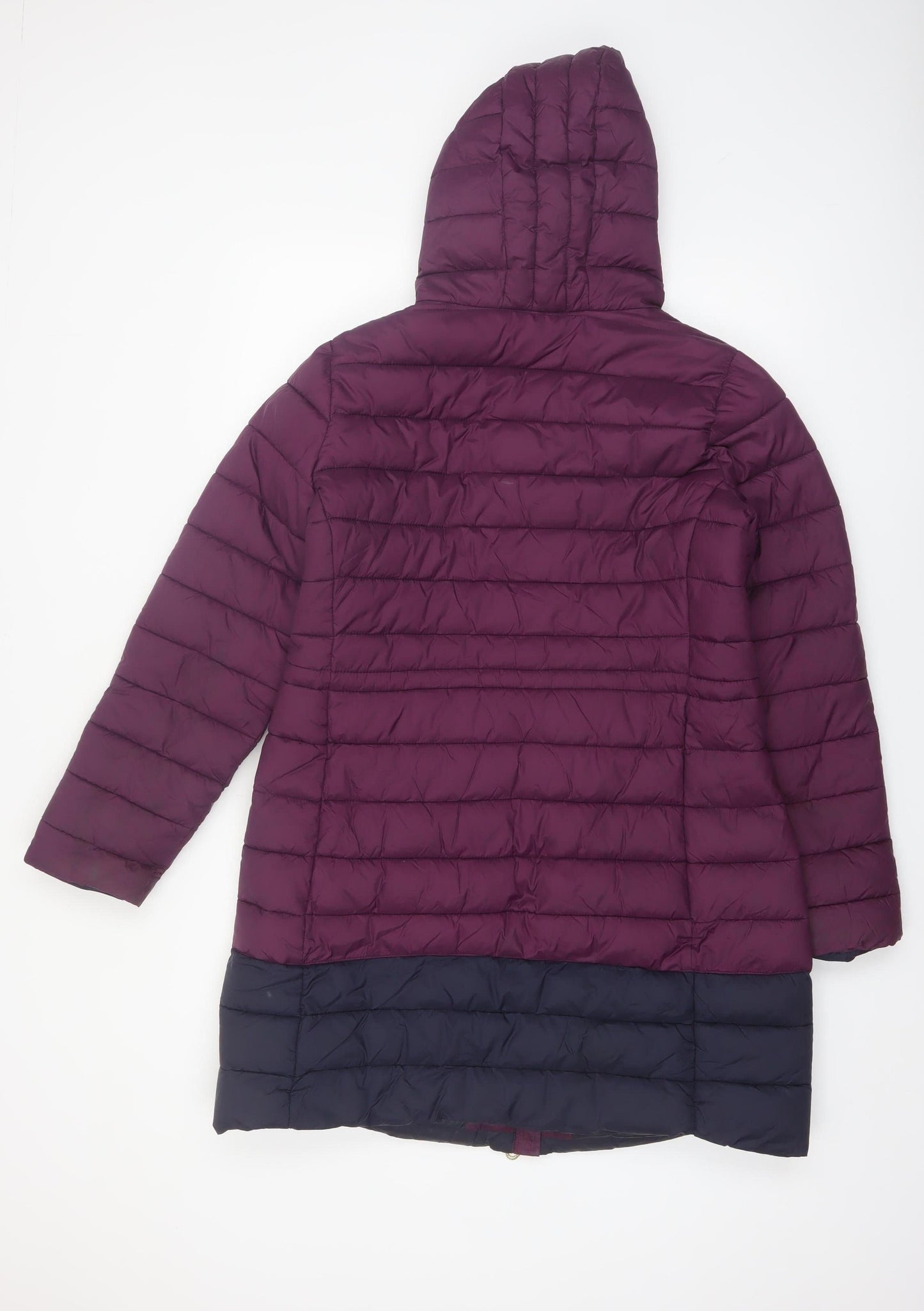 Joules Women's Purple Long Hooded Puffer Coat UK 12