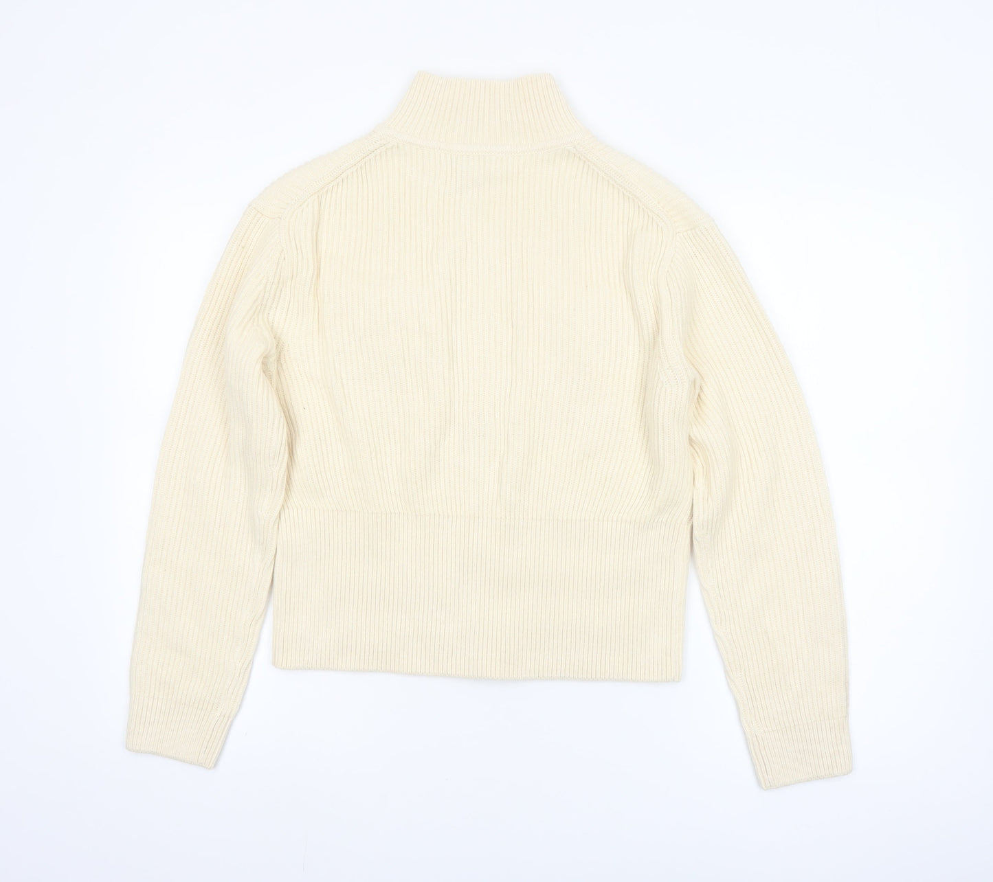 Marks and Spencer Women's Ivory Full Zip High Neck Cotton Blend Jumper Size S