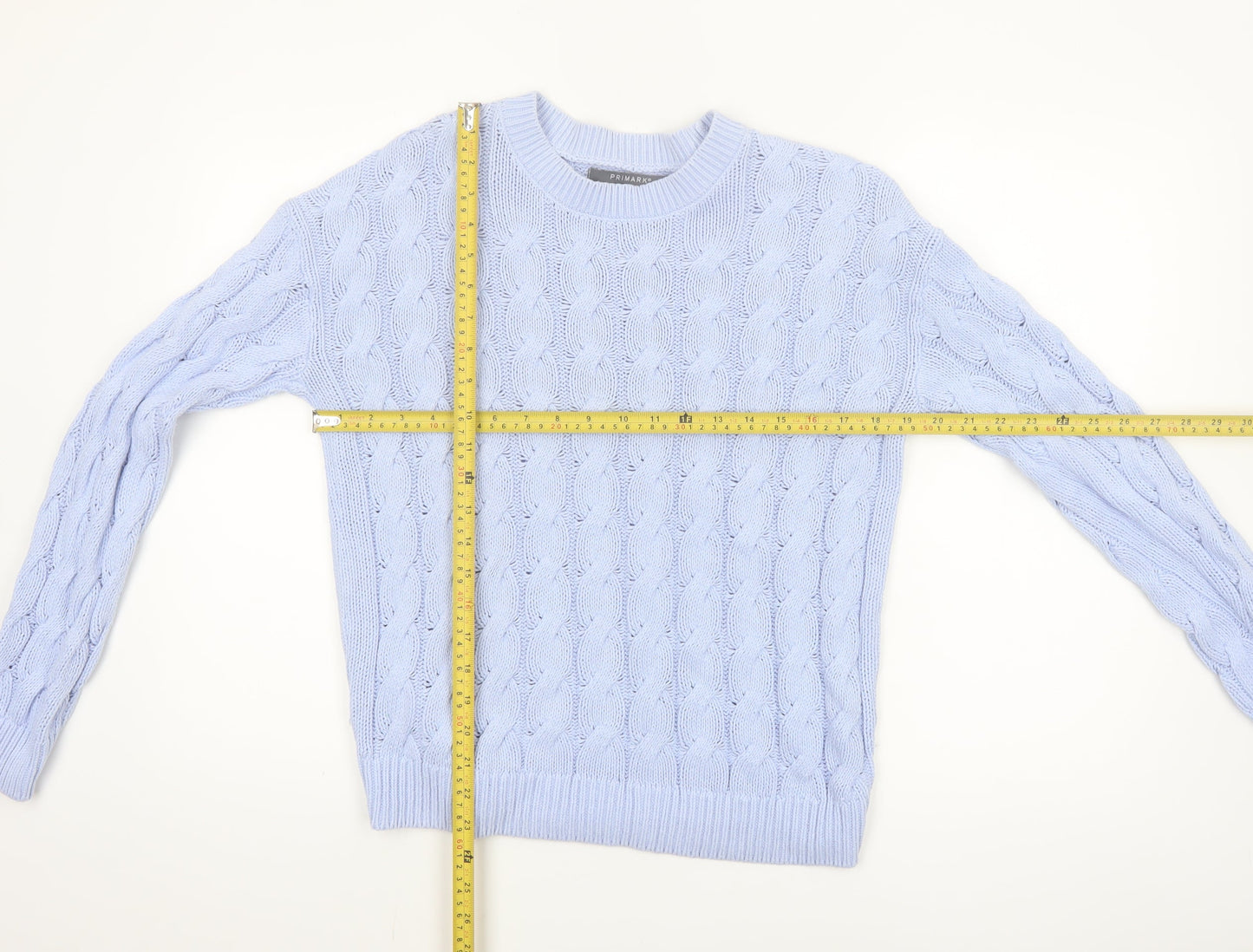 Primark Women Blue Cable-Knit Cotton Blend Pullover Jumper Size S