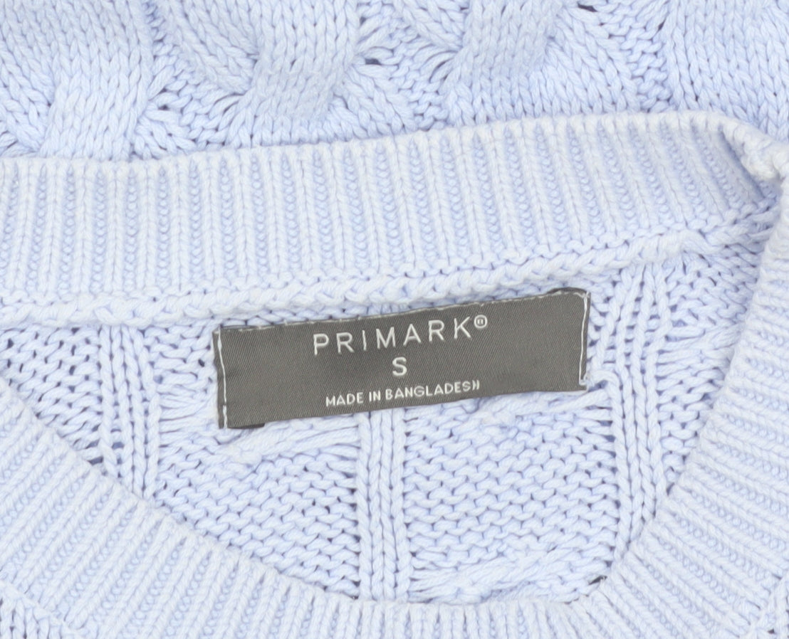 Primark Women Blue Cable-Knit Cotton Blend Pullover Jumper Size S