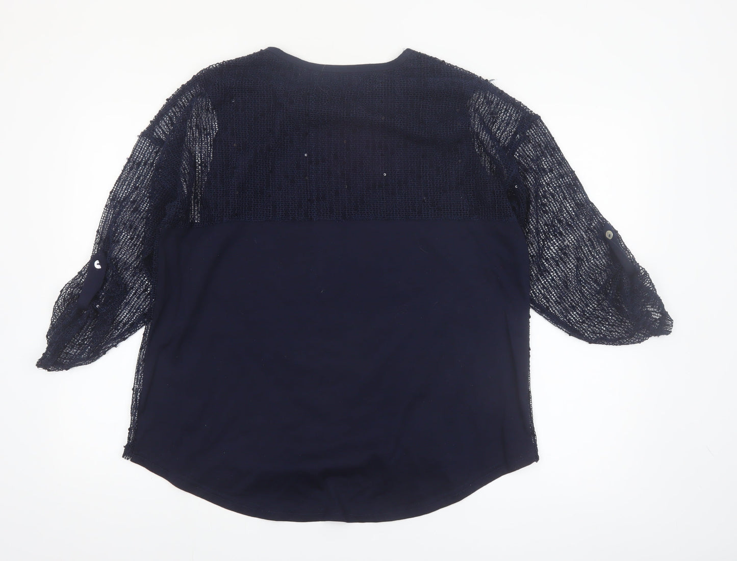 Nabella Women’s Blue Beaded Mesh 3/4 Sleeve Tunic Blouse Size M