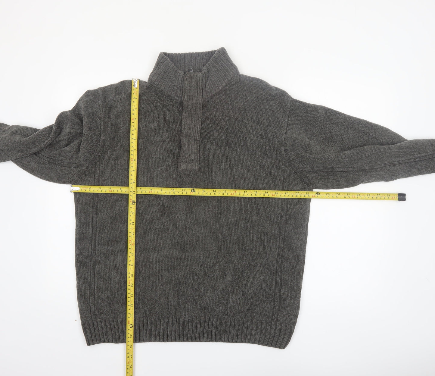 Dunnes Men’s Grey Acrylic 1/4 Zip High Neck Jumper L