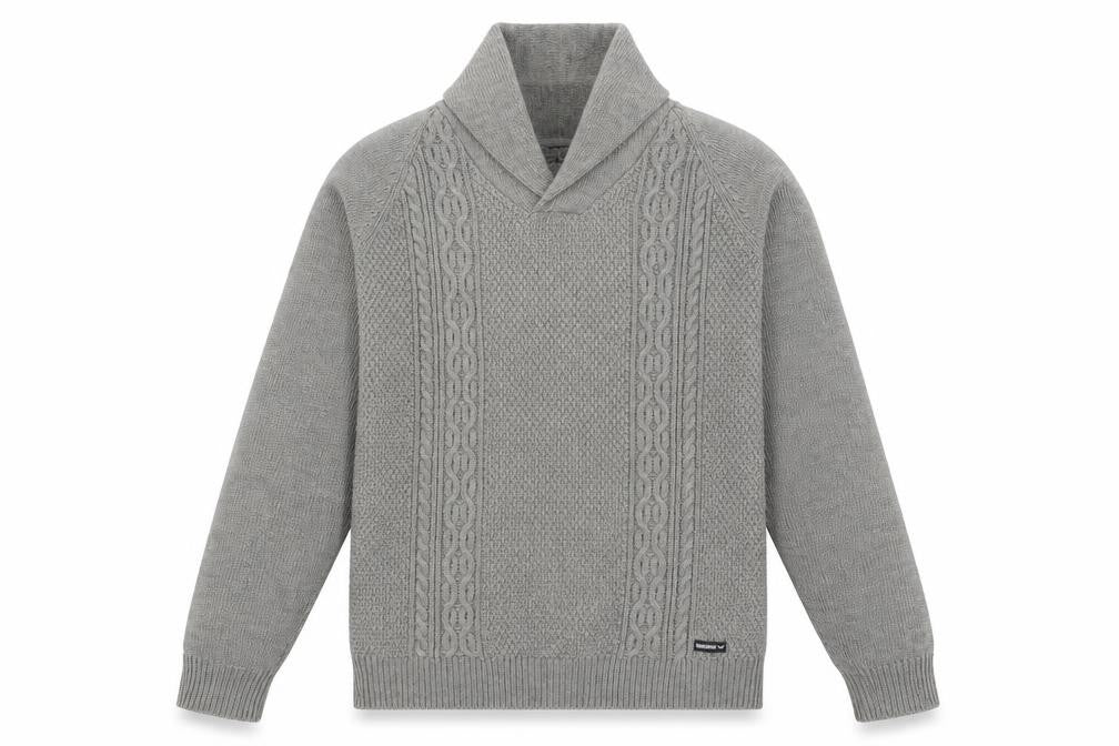 Threadbare Men's Grey Cable-Knit Shawl Collar Pullover Jumper Size L