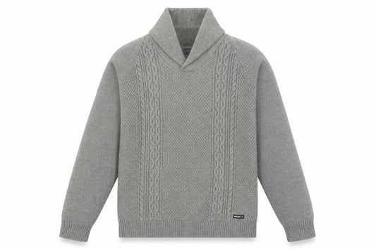 Threadbare Men's Grey Cable-Knit Shawl Collar Pullover Jumper Size L