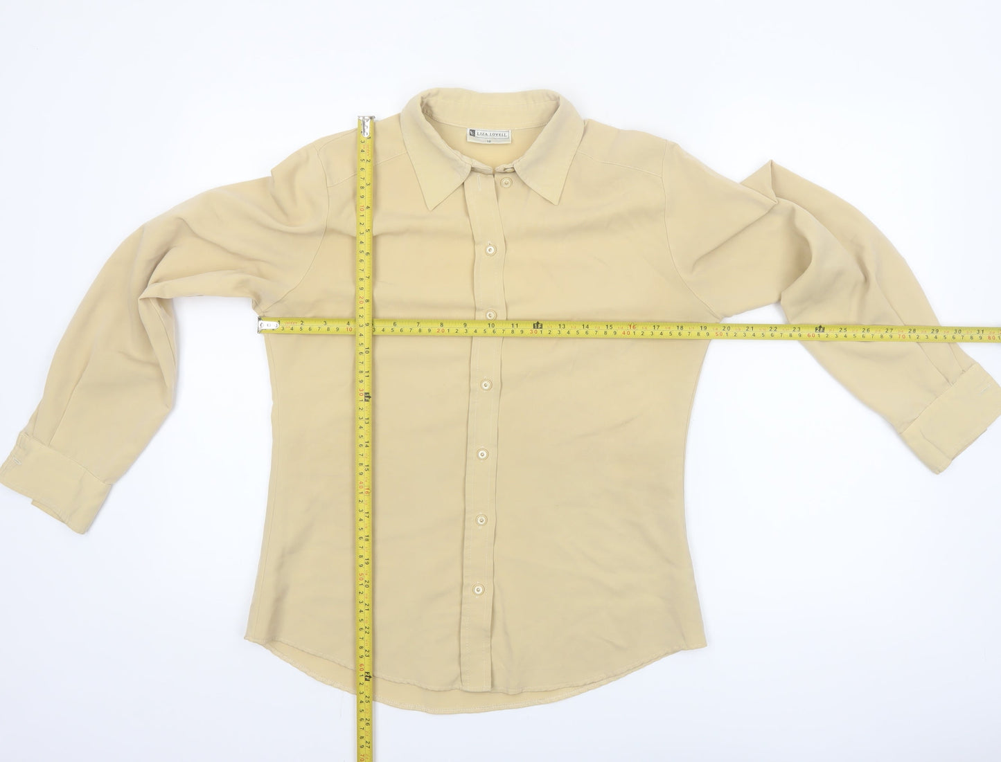 Liza Lovell Women Beige Button-Up Long Sleeve Polyester Shirt Size 10