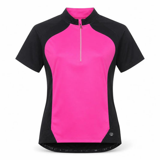 Front view of Dunnes Women's Pink Black Performance Sport Cycling T-Shirt S