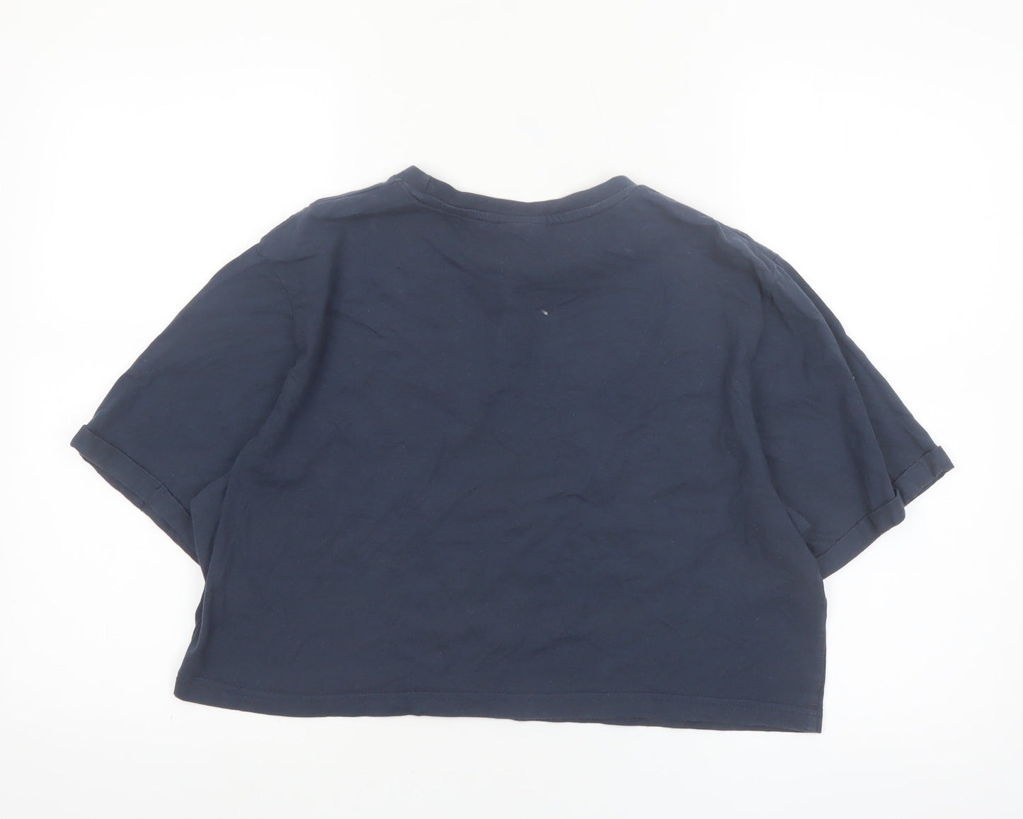 Ellesse Womens Blue Cropped T-Shirt UK 12 Classic Logo Cotton