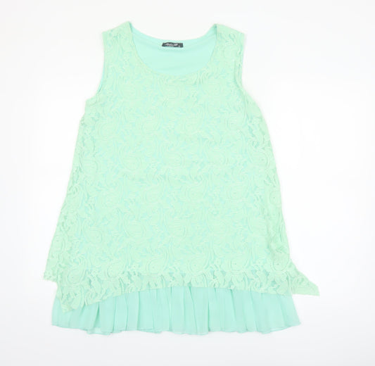 Sophie B Women Green Lace Tunic Blouse Size 14 Sleeveless