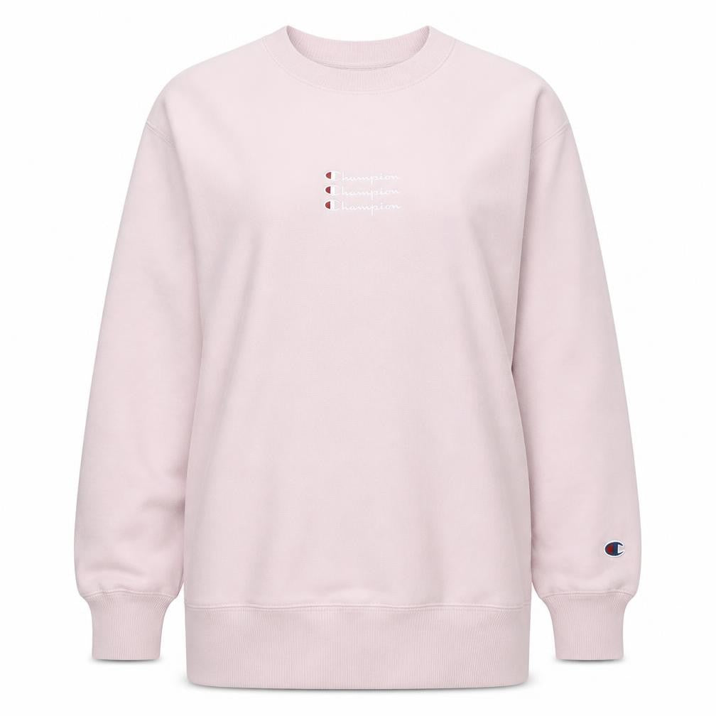 Champion Womens Pink Small Pullover Sweatshirt Crew Neck Logo Cotton Blend