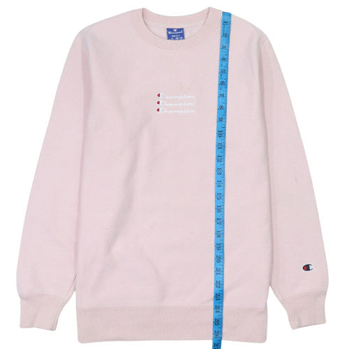 Champion Womens Pink Small Pullover Sweatshirt Crew Neck Logo Cotton Blend