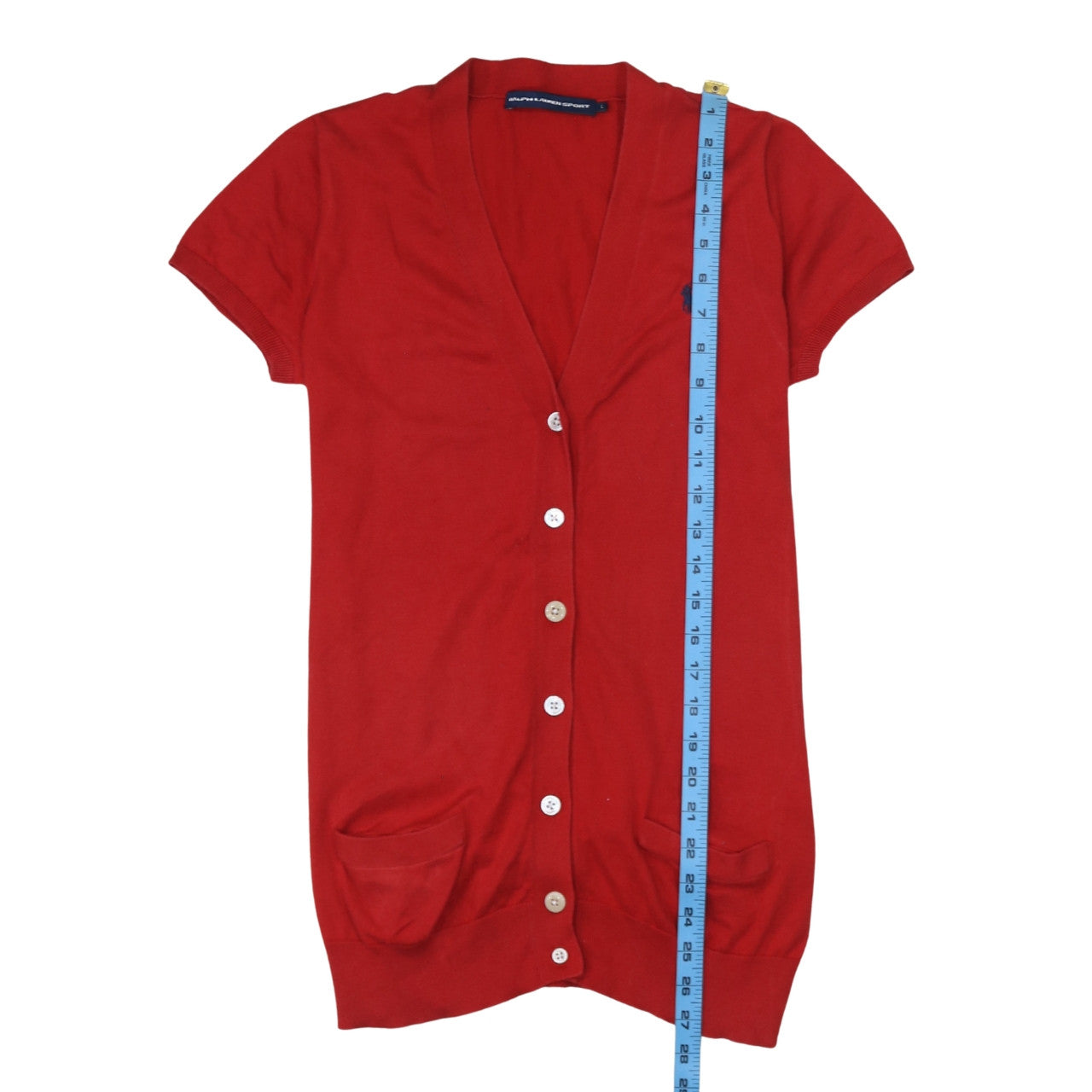 Ralph Lauren Women Red Cotton Short Sleeve V-Neck Cardigan L