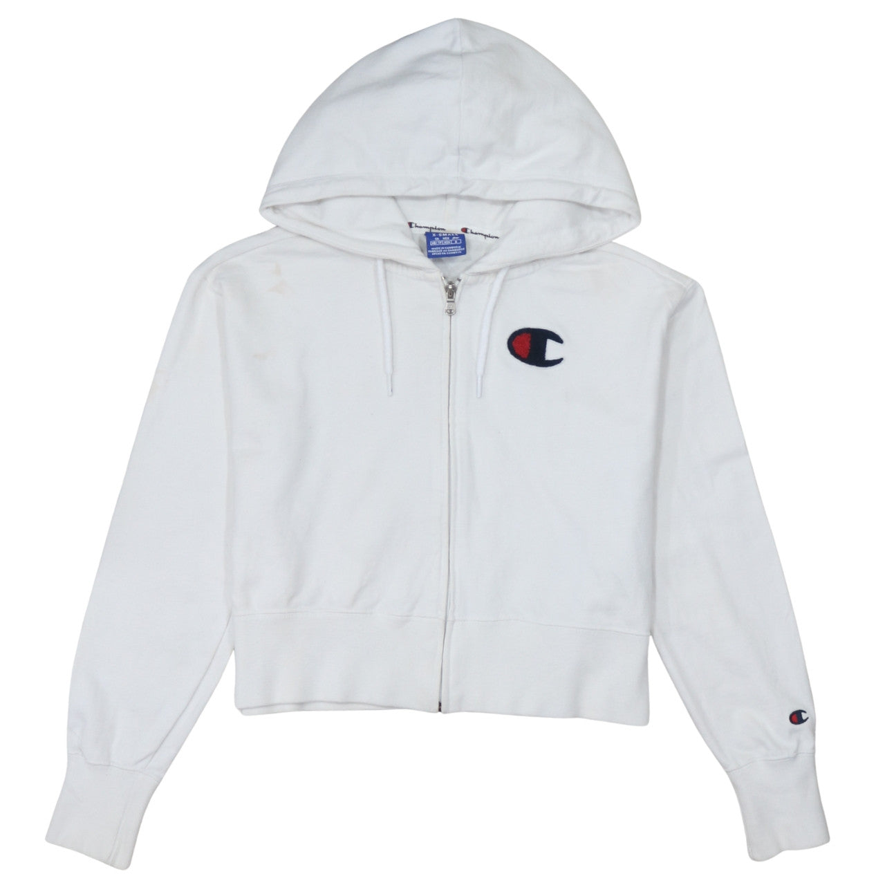 Champion Women's White XS Full Zip Hoodie Cotton Logo Sweatshirt