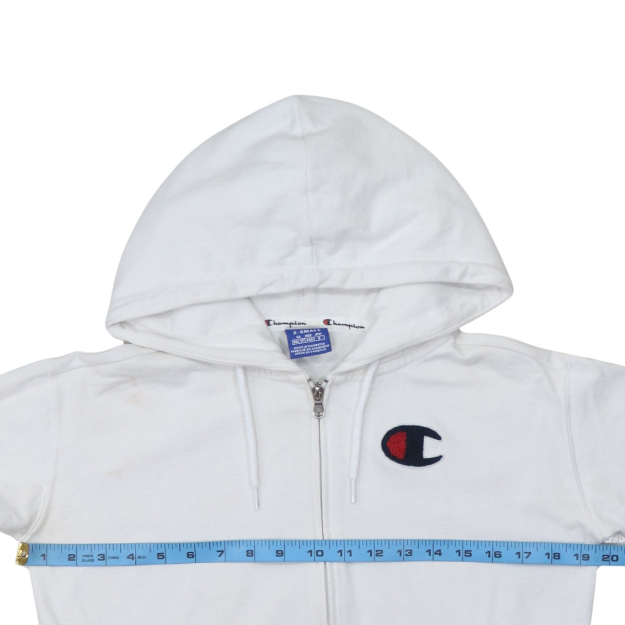 Champion Women's White XS Full Zip Hoodie Cotton Logo Sweatshirt