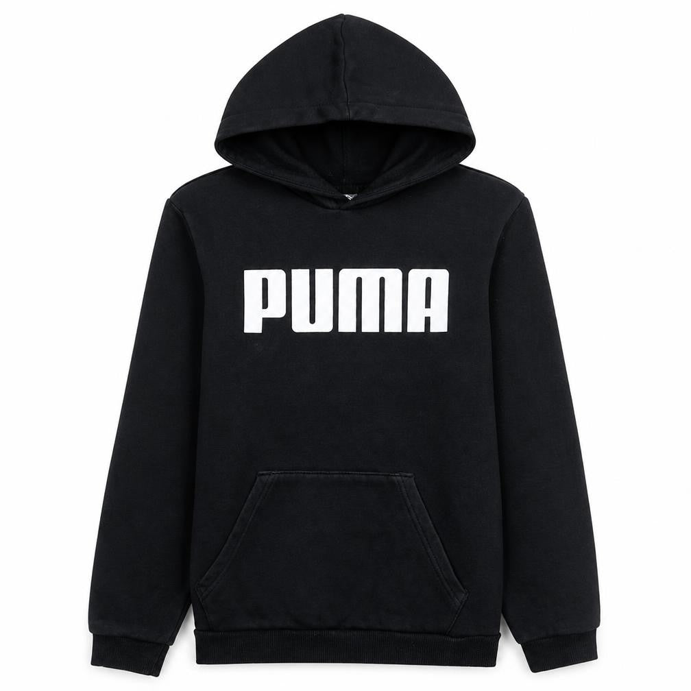 Puma Boys Black Pullover Hoodie 13-14 Years Fleece Logo Hooded Sweatshirt