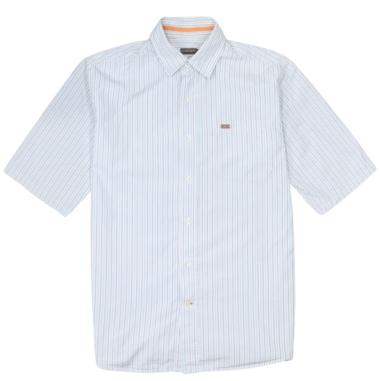 Napapijri Men Blue Striped Short Sleeve Button-Up Cotton Shirt L
