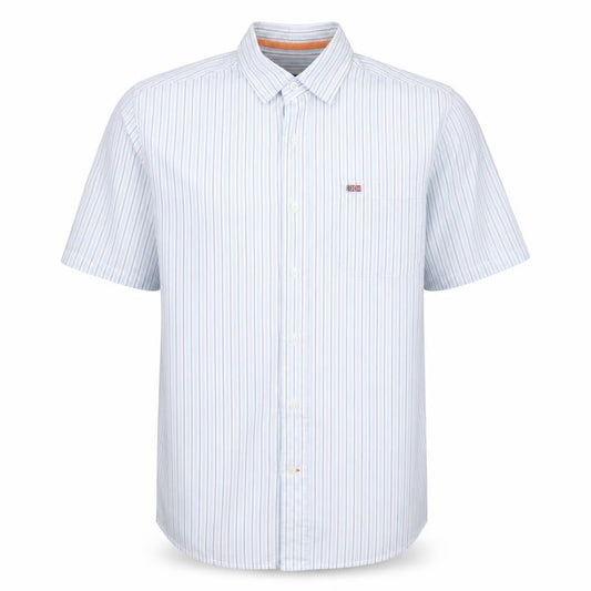 Napapijri Men Blue Striped Short Sleeve Button-Up Cotton Shirt L